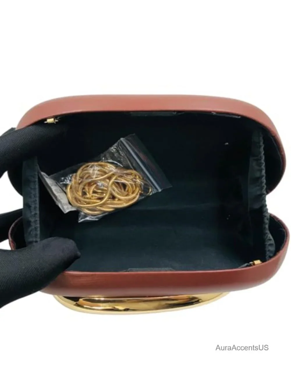 PU Leather Metal Frame Clutch Evening Bag Chain Crossbody Purse